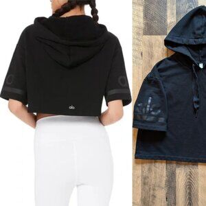 Alo Yoga In the Air Short Sleeve Hoodie Black French Terry Large